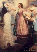 Lord Frederic Leighton A Girl Feeding Peacocks oil on canvas